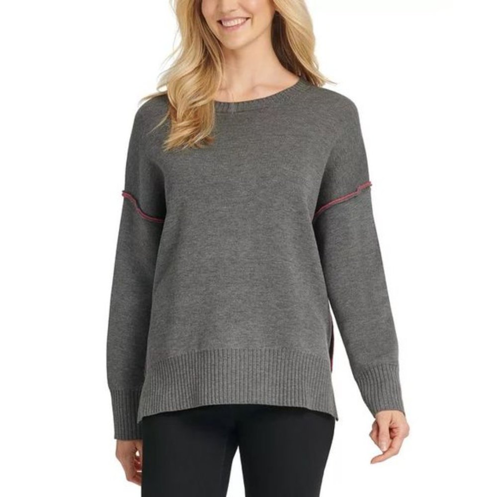 NWT DKNY Women's Contrast-Trim Double-Knit Sweater Gray Size S